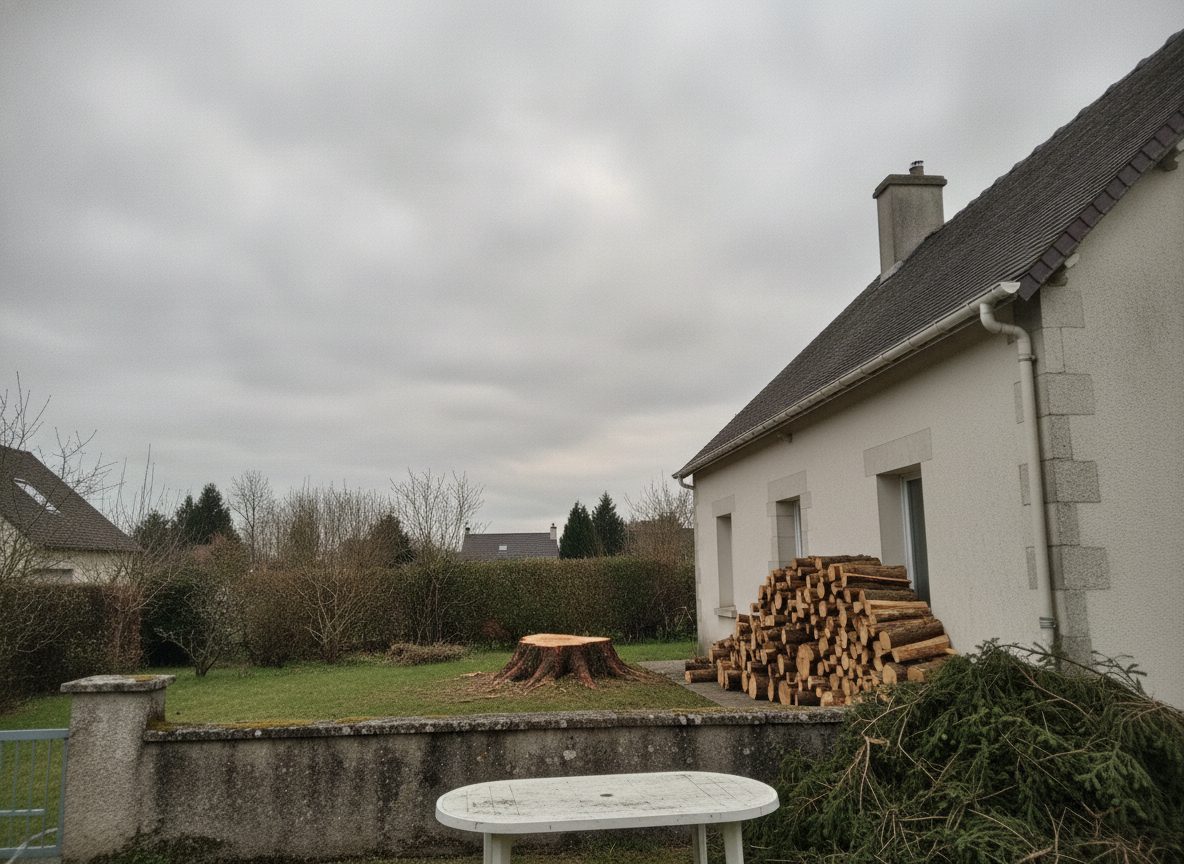 Après les travaux : démontage d'un grand résineux en bordure de jardin (photo d'illustration)