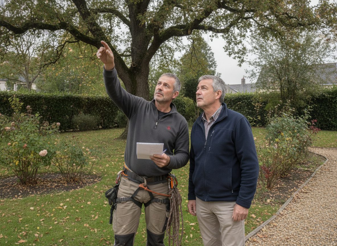 Un artisan montre un arbre à un propriétaire dans son jardin (photo d'illustration)