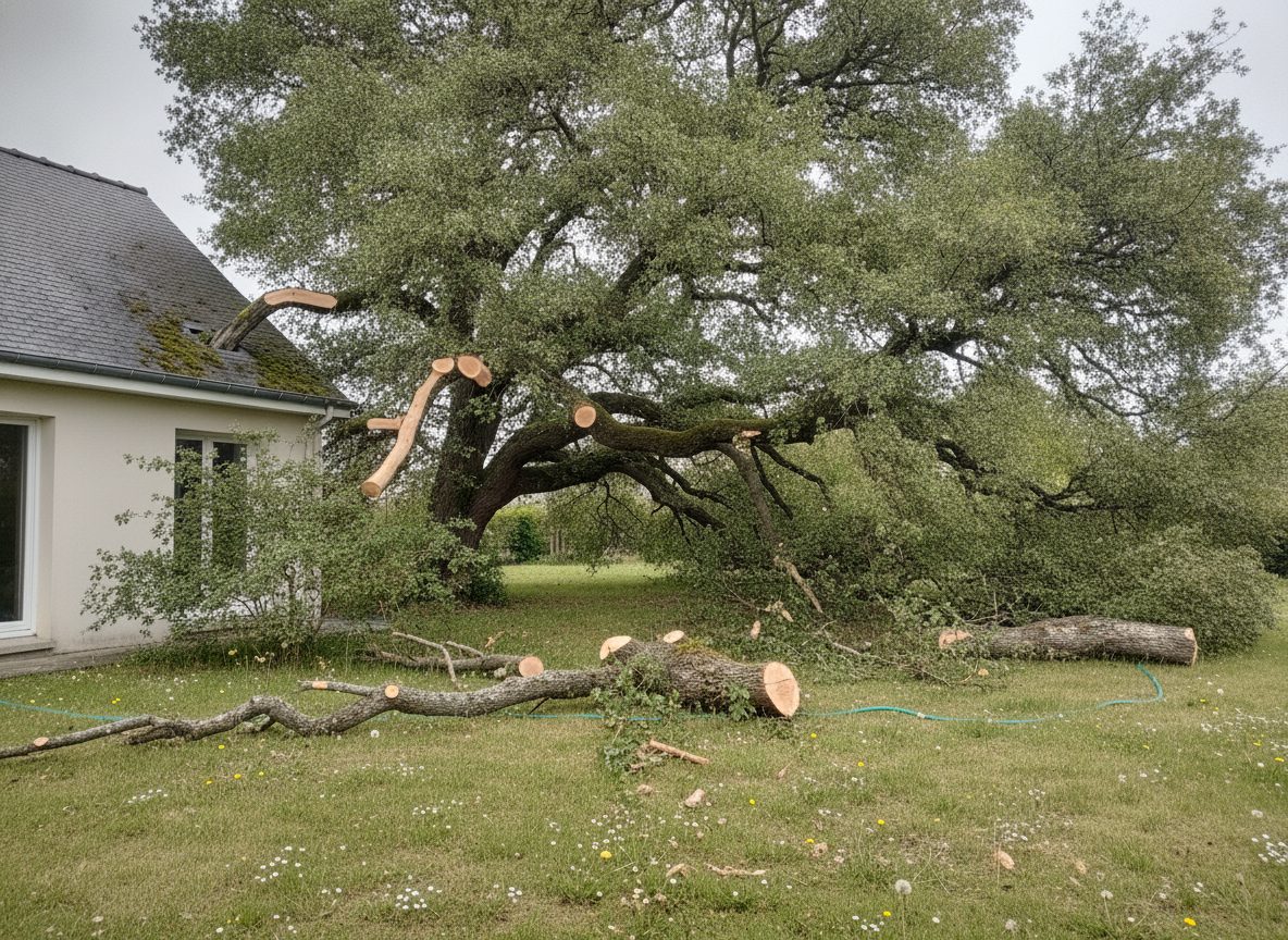 Après les travaux : élagage d'un chêne au-dessus d'une toiture (photo d'illustration)